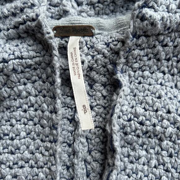 Free People Love Me Tender Cardigan Sweater Hooded Knit Fringe Blue Small - Picture 4 of 12